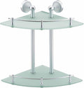 Renovators Supply Manufacturing Corner Glass/Stainless Shelf Dual Tiers Frosted Wall Storage Holder