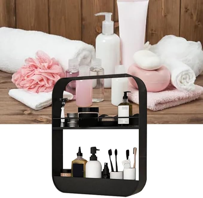 Tissting 2 Layer Bathroom Wall Shelf Carbon Steel Material Toilet Washstand Cosmetic Wall Mounted Storage Shelf for Bathroom, Toilet, Washstand