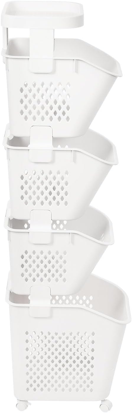 Tiered Laundry Storage Organizer Tiered Laundry Hamper Sorter Bathroom Laundry Basket with Wheels Removable Plastic Storage Basket for Kitchen (4-Tier)