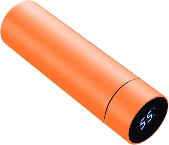 Smart Water Bottle Stainless Steel Vacuum Flask,Travel Mug with Smart LCD Touch Screen, Keep Hot Or Cold, Car Portable Travel Tea Coffee Vacuum Thermo Cup,Insulated Water Bottle (Orange)