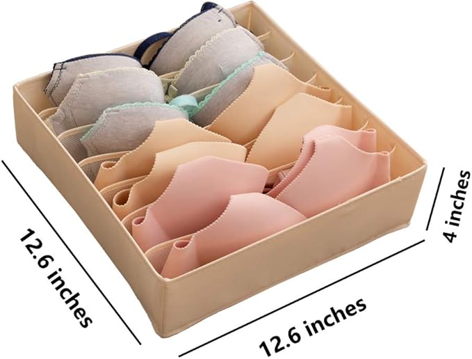 ALYER Collapsible Bra(A-C Cup) Drawer Organizer,Durable Cloth Storage Box Bins Dividers for Panties,Underwear,Socks,Lingerie(Beige-7 Cells)