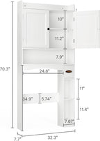 Ahomly Over The Toilet Storage Cabinet, 32.3" W x 70.3" H Over Toilet Bathroom Organizer with Doors, Adjustable Shelves, Toilet Paper Holder, 2 Side Hooks, Space-Saver for Bathroom, Laundry, White