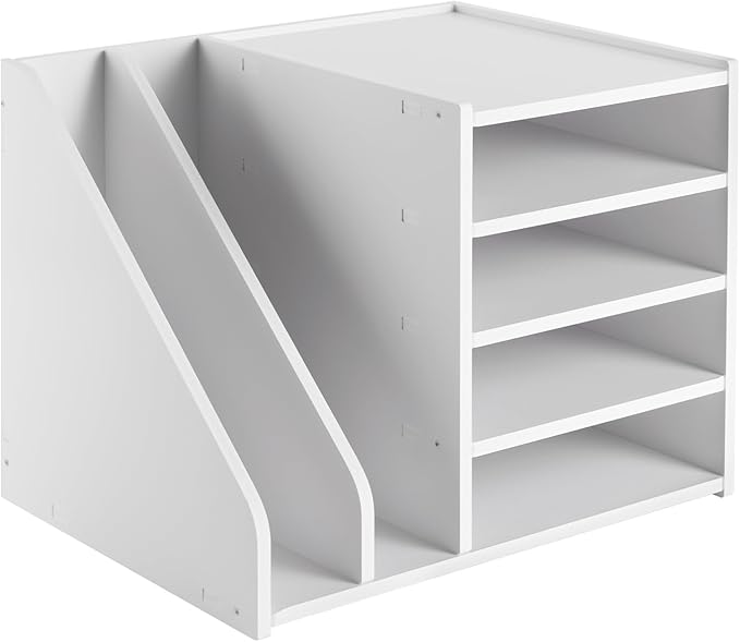 Desk Organizer for Office, 4 Tier Desktop Storage Cabinet File Holder with 2 Side Storage Cabinets, Storage Organizer Filing Case for Office Bedroom Home, L15.35*D12.2*H11.8in (White)