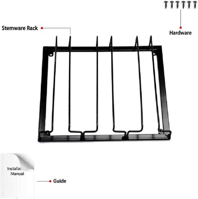 Wine Glass Rack - Under Cabinet Stemware Wine Glass Holder Glasses Storage Hanger 2 Pack Metal Organizer for Bar Kitchen Black