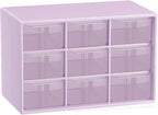 Small Drawer Organizer for Desk, 7.1" x 3. 8" x 4.6" Mini Desktop Drawer Organizer with 9 Clear Drawers, Plastic Desktop Craft Storage Box for Desk Office School Home (Purple)