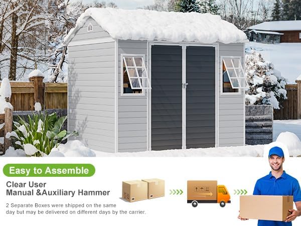 WACASA 8x6 FT Resin Plastic Shed with Floor, Heavy-Duty 21-Gauge Reinforced Steel Frame, 16mm Ultra-Thick Panels, Outdoor Storage Sheds with Awning Windows and Air Vents