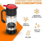 Glass Honey Dispenser with Wood Dipper Stick - No Drip Bottom Spout, Easy Pouring for Kitchen Convenience. Multipurpose for Syrup & Salad Dressing. Luxury Case for Gift & Storage