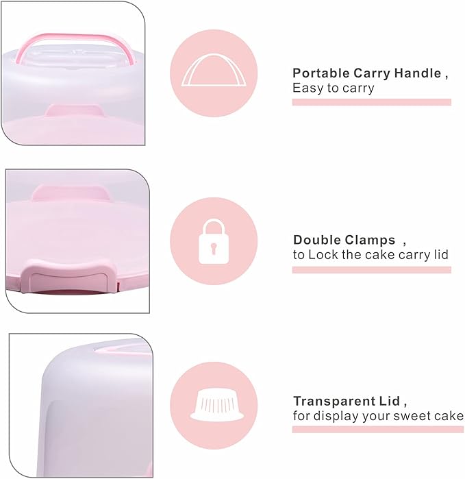 10in Plastic Cake Carrier with Handle, Round Cake Holder with Lid Pink Cake Container for 6in/8in/10in Cake(green)