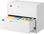 2 Drawer File Cabinet, Lateral Filing Cabinets for Home Office, Office Storage Drawers with Lock, Hanging Files Legal/Letter A4 Size (Assemble Required,White)