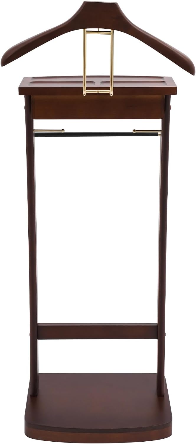 Suit Valet Stand, Wood Men's Valet Stand with Top Drawer, Base,Trouser Bar and Tie Bar, Clothes Holder Suit Display stand for Home Office Clothing Store Bedroom Entryway 17.32" X 11.81" X 44.09"