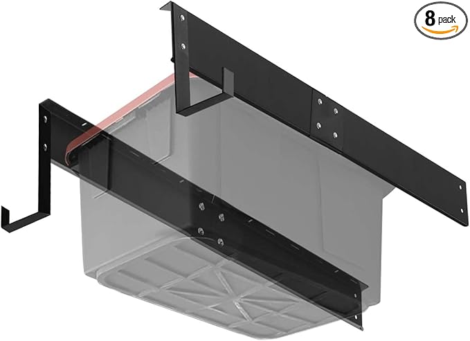 Overhead Garage Storage Rack System – Heavy-Duty Adjustable Ceiling Rails for Totes, Fits Most Storage Bins (8 Sets Hold 4 Bins Each)
