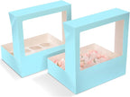 Bakepacker 12 Cupcake Containers 10-Packs Light Blue Cupcake Box Cupcakes Carrier, 12 Cupcake Boxes with Window 13"x10"x3.5"（Auto-pop up）