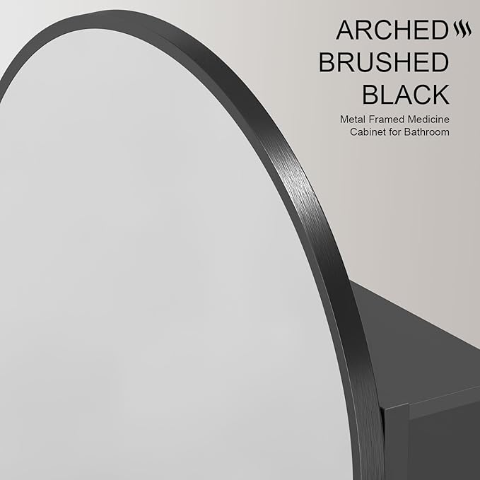 Recessed Medicine Cabinet for Bathroom,Black Arched Medicine Cabinet with Mirror,Arch Mirrored Medicine Cabinets Recessed,Bathroom Mirror with Storage,Open from Left to Right 16x31