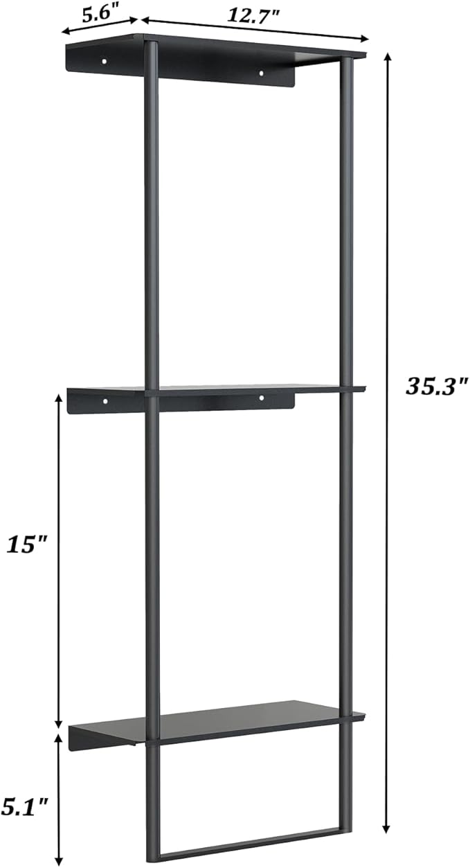 Towel Storage for Bathroom, 3 Tier Towel Rack with Shelf and Towel Bar, Wall Mounted Towel Racks for Bathroom Towel Storage and Organizer - Matte Black