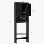 Over The Toilet Storage Cabinet, Over The Toilet Storage with Fluted Door Over The Toilet Cabinet with Adjustable Shelf Above The Toilet Storage Cabinet for Bathroom Organizer, Black
