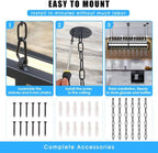 Ceiling Wine Glass Rack - Hanging Wine Rack with Glass Holder and Shelf, Height Adjustable Industrial Hanging Wine Bottle Holder, Black Metal Ceiling Shelf for Bar Cafe Kitchen (71×9.8×8.6in)