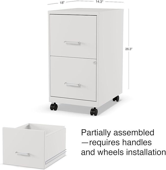 Staples 2-Drawer Vertical File Cabinet, Letter Size Documents, Lockable & Mobile, 18.9" D x 14.3" W x 26.3" H, White