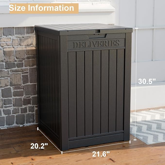 57 Gallon Resin Package Delivery Box - Rust & Moisture Resistant, Lockable, Waterproof Deck Box for Porches, Patios, Indoor & Outdoor Use (Blcak, 57 GALLON)