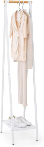 Brabantia - Linn Clothes Rack, Compact - Free Standing Clothing Rail - Clothes Storage - Hang, Air, or Dry Clothes - Sturdy Steel Frame & Bamboo Rod - 19 x 13 x 67 inches - White