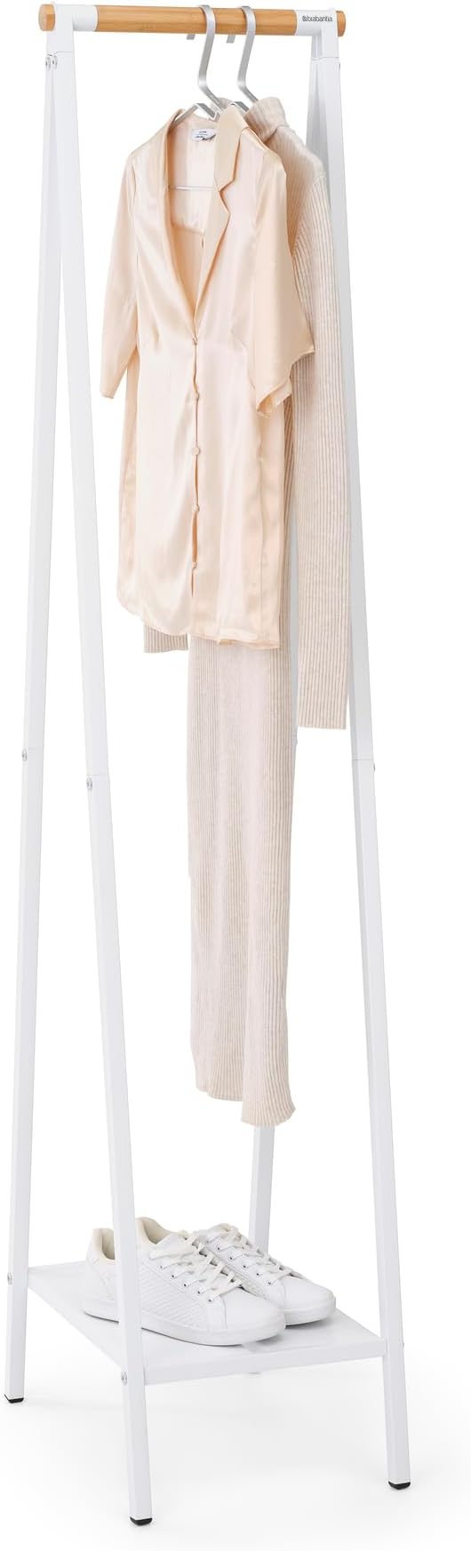 Brabantia - Linn Clothes Rack, Compact - Free Standing Clothing Rail - Clothes Storage - Hang, Air, or Dry Clothes - Sturdy Steel Frame & Bamboo Rod - 19 x 13 x 67 inches - White