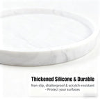 Silicone Bathroom Tray - 9-Inch Round Vanity Tray, Suitable for Candles, Perfumes, Soap Dispensers (Marble White)