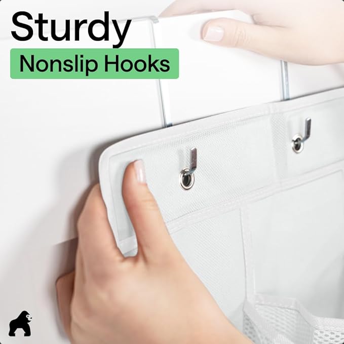GORILLA GRIP Over the Door Shoe Organizer, 24 Extra Large Breathable Mesh Pockets, Space Saving Hanging Storage Holder, 4 Hook Closet Rack Hanger, Hangs on Closets for Shoes and Accessories, White