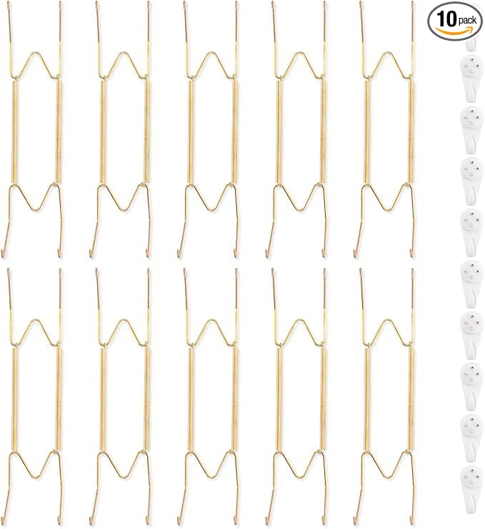 Bilillo 10 Pack Plate Hangers for the Wall, Suitable for 12-16 inch Art Plate, Invisible Heavy Duty Wire Plate Holder with Wall Hooks, Plate Hangers for Displaying Plates, Platter, Dish
