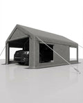 10 x 20ft Carport, Portable Carport with Roll-Up Windows & Removable Sidewalls & Doors Thickened Wind Ropes, Ground Nails, Portable Garage for Cars, Trucks, Boats, 200G Durable Tarp Cover,Grey