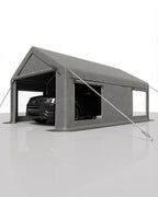 10 x 20ft Carport, Portable Carport with Roll-Up Windows & Removable Sidewalls & Doors Thickened Wind Ropes, Ground Nails, Portable Garage for Cars, Trucks, Boats, 200G Durable Tarp Cover,Grey