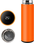 Smart Water Bottle Stainless Steel Vacuum Flask,Travel Mug with Smart LCD Touch Screen, Keep Hot Or Cold, Car Portable Travel Tea Coffee Vacuum Thermo Cup,Insulated Water Bottle (Orange)