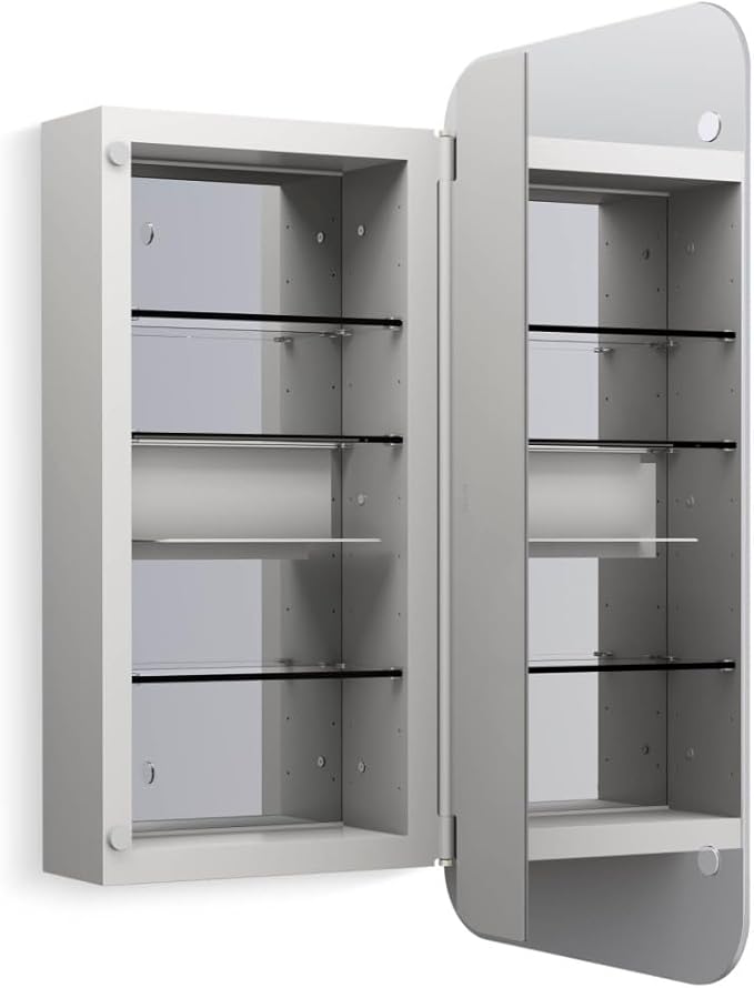 Kohler 35569-NFC-NA Verdera® Bathroom Medicine Cabinet with Mirror, Rectangular Design, Adjustable Shelves, Modern Bathroom Storage, 15 in. W x 30 in. H