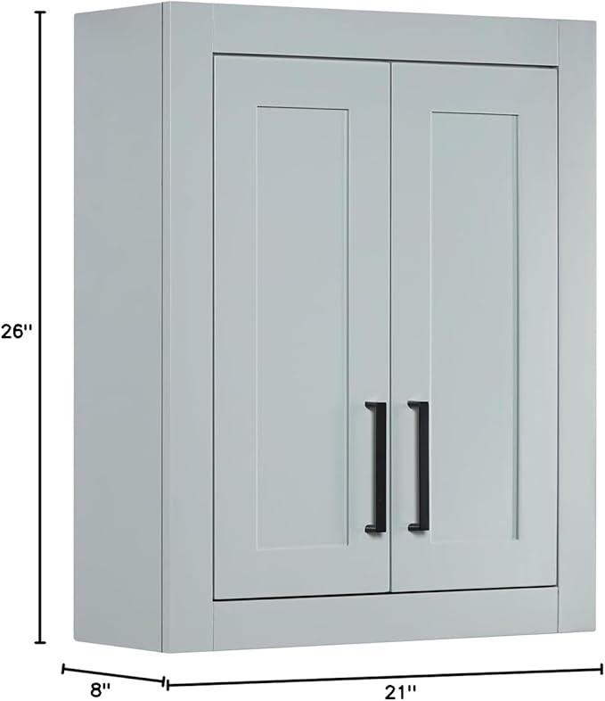 ARIEL Bathroom Wall Cabinet 26" H x 21" W x 8" D - Closed Door - Grey