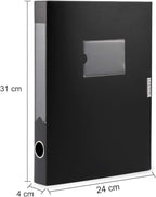 HUA JIE A4 Storage File Boxes Plastic Archives Cases with Lid, File Folder Organizer Document Filing Box for office, Letter Size Paper,31×4×24 cm, Black(Pack of 8)
