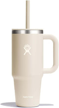 Hydro Flask Travel Tumbler with Handle, Lid and Straw - Insulated Stainless Steel in 24 Oz Oat