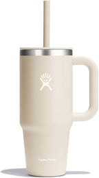 Hydro Flask Travel Tumbler with Handle, Lid and Straw - Insulated Stainless Steel in 24 Oz Oat