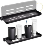 DEAYOU 2 Pack Folding Wall Shelf for Bathroom, 90° Fold Up Floating Shelf, Wall Mounted Drop Down Metal Shelves for RV, Campers, Laundry Room, Toilet Room, Kitchen, Waterproof, Space Saving, Black
