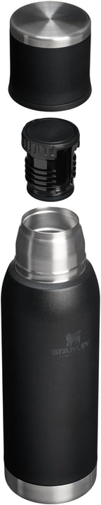Stanley Adventure-To-Go Vacuum Bottle 25 oz | Wide Mouth with Leakproof Cup Lid | Keep Drinks Hot or Cold | Packable for Travel | Insulated Stainless Steel Thermal Bottle | BPA-Free | Black 2.0