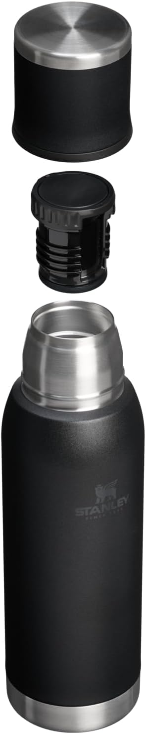 Stanley Adventure-To-Go Vacuum Bottle 25 oz | Wide Mouth with Leakproof Cup Lid | Keep Drinks Hot or Cold | Packable for Travel | Insulated Stainless Steel Thermal Bottle | BPA-Free | Black 2.0