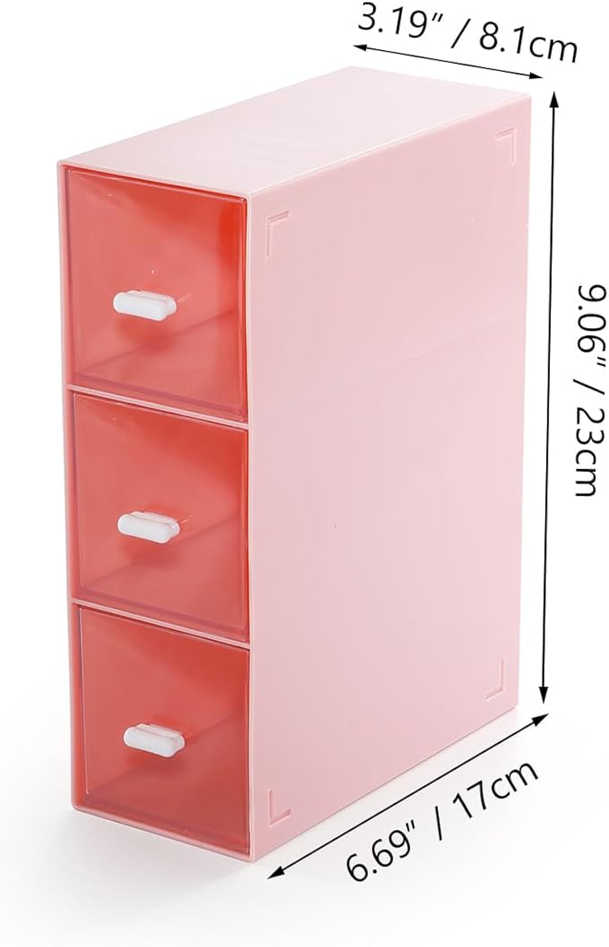 Desktop Drawers, Desk Organizer with 3 Drawers, Stackable Plastic Storage Box for Home Collection, Cosmetics, Jewelry, Office Supplies (1 Tall Layer, Pink)