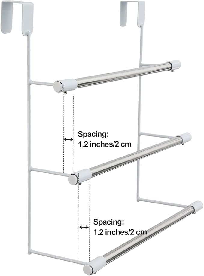3-Tier Over The Door Towel Rack, Durable Stainless Steel 16 Inch Towel Hanger & Holder, No Drilling Tool-Free Install, Fits 1.5 Inch Standard Bathroom/Shower Door, Space Saving Hanging Storage