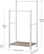HOOBRO Free Standing Towel Rack for Bathroom, 2 Tier Blanket Rack, 16.5" L x 9.4" W x 31.5" H, Blanket Holder, Drying and Display Rack with Shelf, White and Grey WG02LB01
