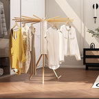 Dr.DJ Tripod Drying Rack, Foldable Octopus Standing Drying Rack Clothing with 16 Wood Drying Arms, Round Collapsible & Portable Handle for Laundry Room, Balcony, Bedroom, RV