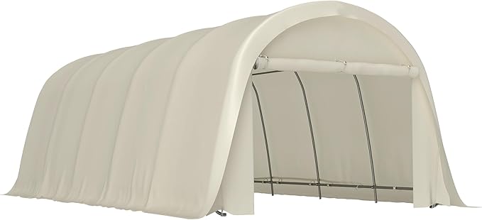 Outsunny 12' x 23.6' Heavy Duty Carport, Portable Garage Car Canopy Tent with UPF50+ Sun Protection, Galvanized Frame, Large Roll-Up Door for Cars, Trucks, Boats, Motorcycle, Bike, Beige