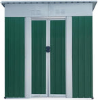 Heavy-Duty Outdoor Garden Shed with Aluminum Alloy Frame, Hinged Door, and Stable Foundation for Secure Storage (5x3 FT Green Pent Roof)