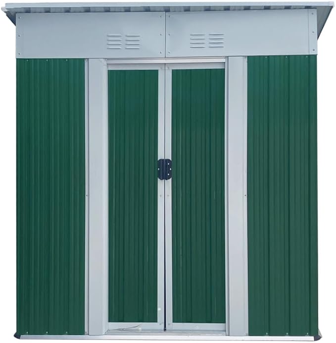 Heavy-Duty Outdoor Garden Shed with Aluminum Alloy Frame, Hinged Door, and Stable Foundation for Secure Storage (5x3 FT Green Pent Roof)