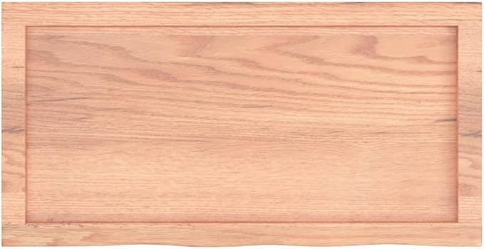 vidaXL Light Brown Bathroom Countertop - Solid Oak Wood with Varnish Finish, Handmade with Live Edge, Versatile Use & Durable Construction(31.5"x15.7"x(0.8"-2.4"))
