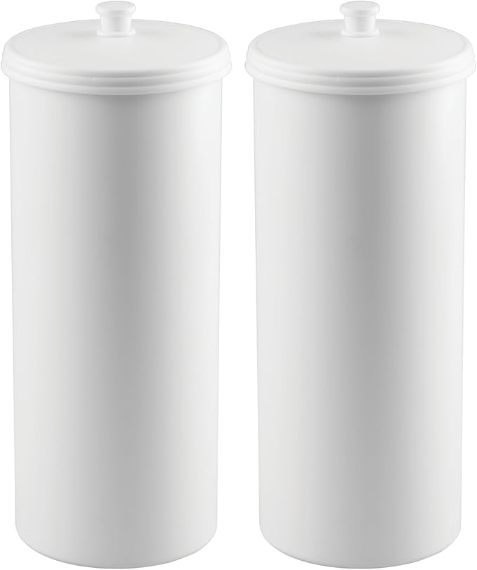 iDesign Freestanding Bathroom Toilet Paper Storage Holder with Lid for 3 Extra Rolls, 2-Pack, White