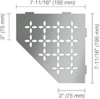 Schluter Pentagonal Corner Shelf for Tiled Walls - Floral Design, Stainless Steel Material, Brushed Stainless Steel Finish, 3/32" Thick Anchoring Tabs - SES2D5EB