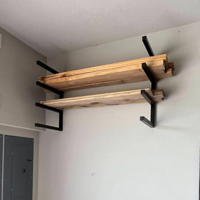 Heavy Duty Lumber Storage Rack Wall Mount, Large Metal Bracket for Wood, Plywood, PVC Pipes & Long Tools, Indoor & Outdoor Use, 4 Level