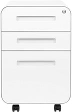 Laura Davidson Furniture Stockpile 3 Drawer File Cabinet with Lock - Under Office Desk Metal Filing Cabinet, Legal/Letter File Folders, Wheels and Stationary Feet, Pre-Assembled, White